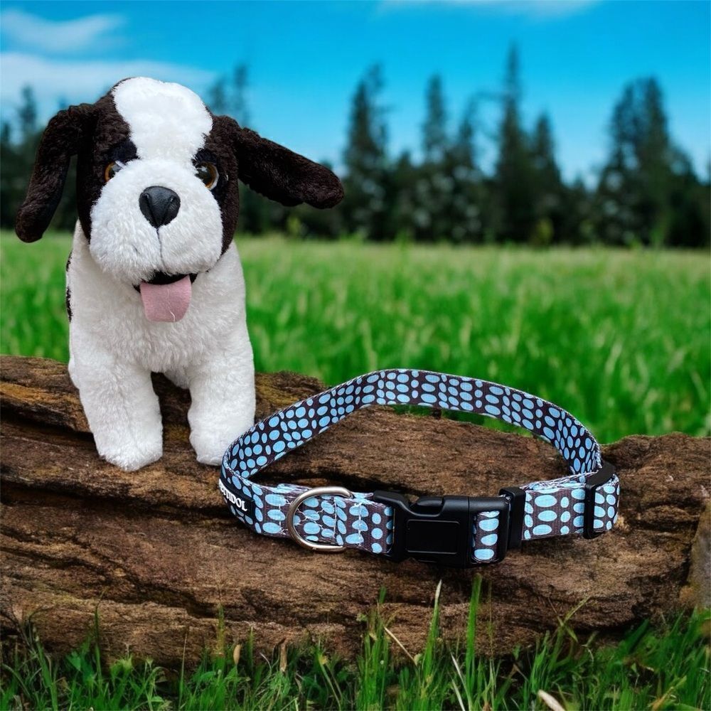 NWOT New Pettidol Dog Pet Collar w/Quick Release Buckle Blue/Brown Dot Pattern